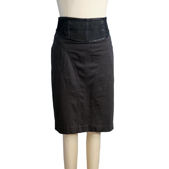 Cache Black Cotton/Spandex Pencil Skirt w Lace Trim - Size 6/8 - Picture 2 of 7